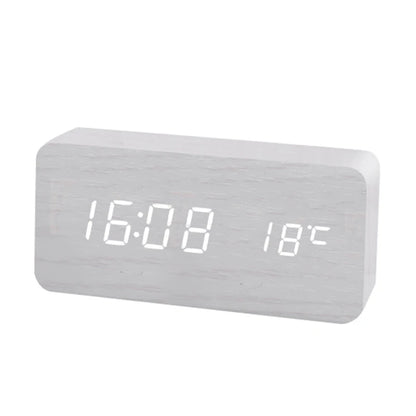 Reloj Despertador Digital de Madera con Carga Inalámbrica – Hora, Fecha, Temperatura para Oficina y Mesita