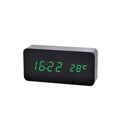 Reloj Despertador Digital de Madera con Carga Inalámbrica – Hora, Fecha, Temperatura para Oficina y Mesita