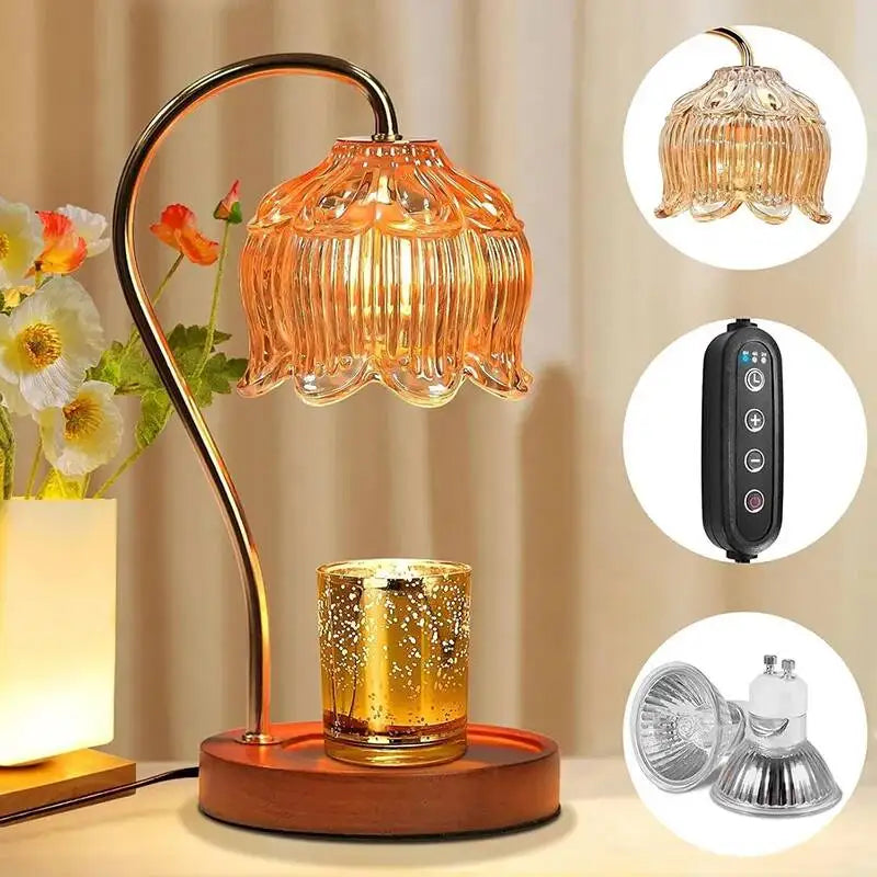 Calentador de Velas Nórdico de Vidrio – Luz Nocturna Retro para Dormitorio y Hogar
