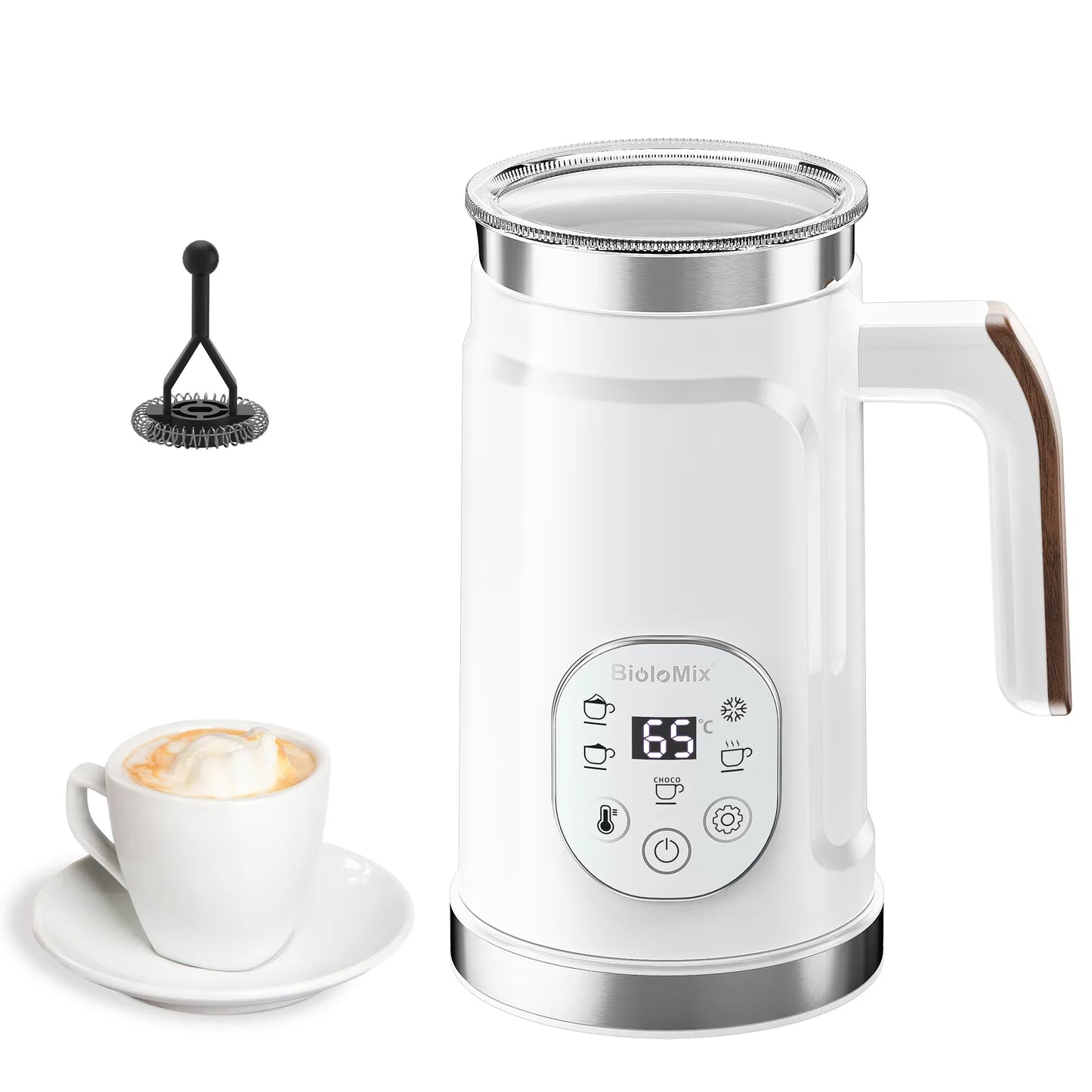 Espumador de Leche 5 en 1 BioloMix con Pantalla LED Táctil – Frío y Caliente