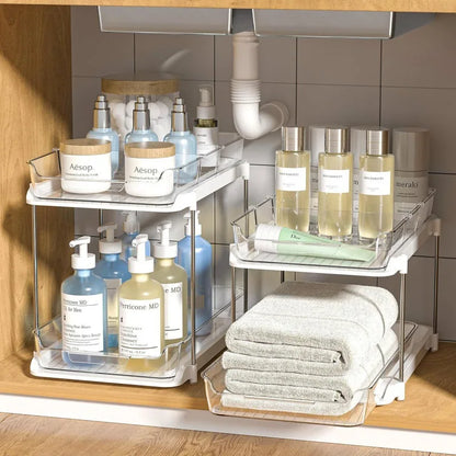 Estante Organizador Bajo la Pileta Doble Nivel Deslizante – Cocina y Baño