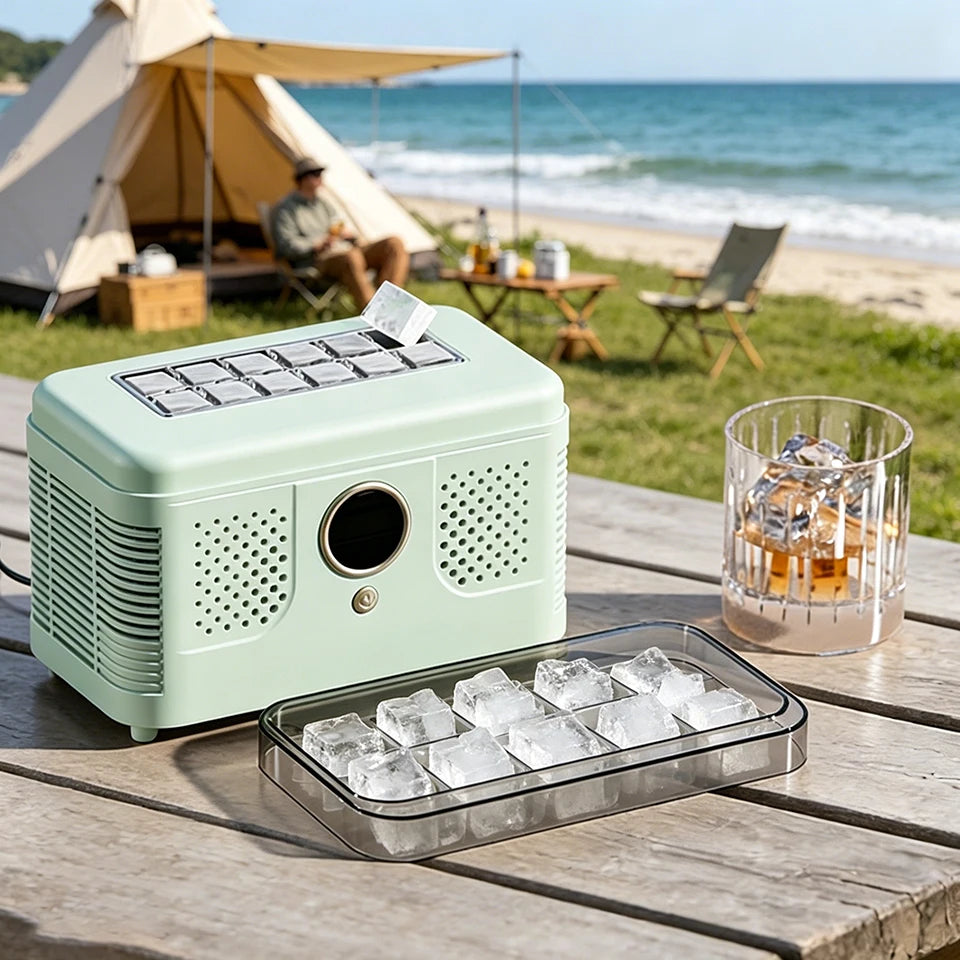 Máquina de Hielo Mini Portátil 12V/220V – Para Auto, Hogar, Oficina y Camping