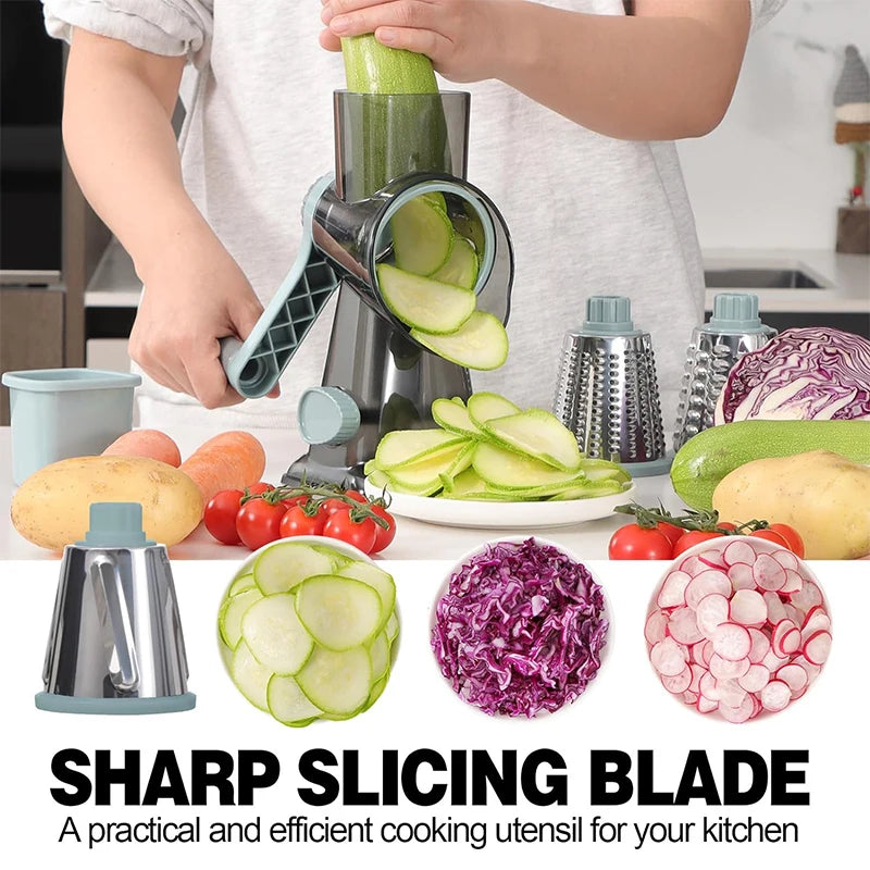 Rallador Giratorio Multifunción 3 en 1 – Cortador de Verduras, Queso y Frutos Secos