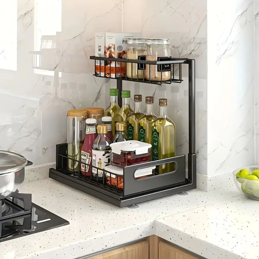 Organizador Metálico Bajo la Pileta con Cajón Deslizante – Estante de Almacenamiento para Cocina