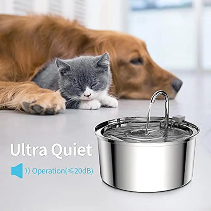 Fuente de Agua para Mascotas de Acero Inoxidable con Bomba USB Ultrasilenciosa – Gatos y Perros