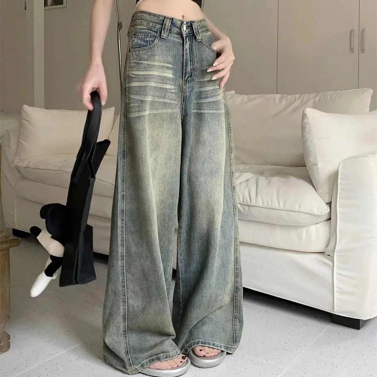 Jeans Anchos Y2K para Mujer – Cintura Alta, Corte Recto Retro Vintage