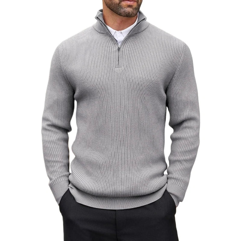 Pullover Quarter Zip para Hombre – Cuello Mock, Manga Larga, Abrigo Casual de Invierno