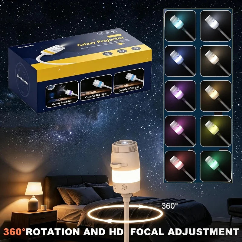 Mini Proyector Galaxy 2 en 1 USB – Brillo Ajustable 360° para Auto y Dormitorio