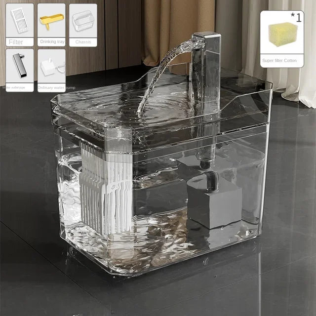 Fuente de Agua Transparente para Gatos con Filtro USB y Bomba – Dispensador Automático Antisequía