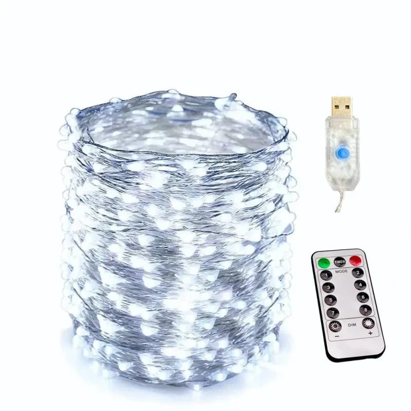 Luces LED de Cobre 100/200 LEDs con Control Remoto – 8 Modos, USB, Decoración Navideña