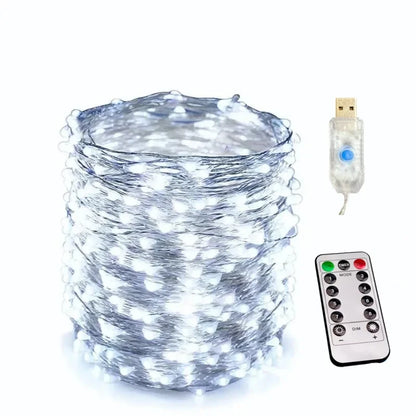 Luces LED de Cobre 100/200 LEDs con Control Remoto – 8 Modos, USB, Decoración Navideña