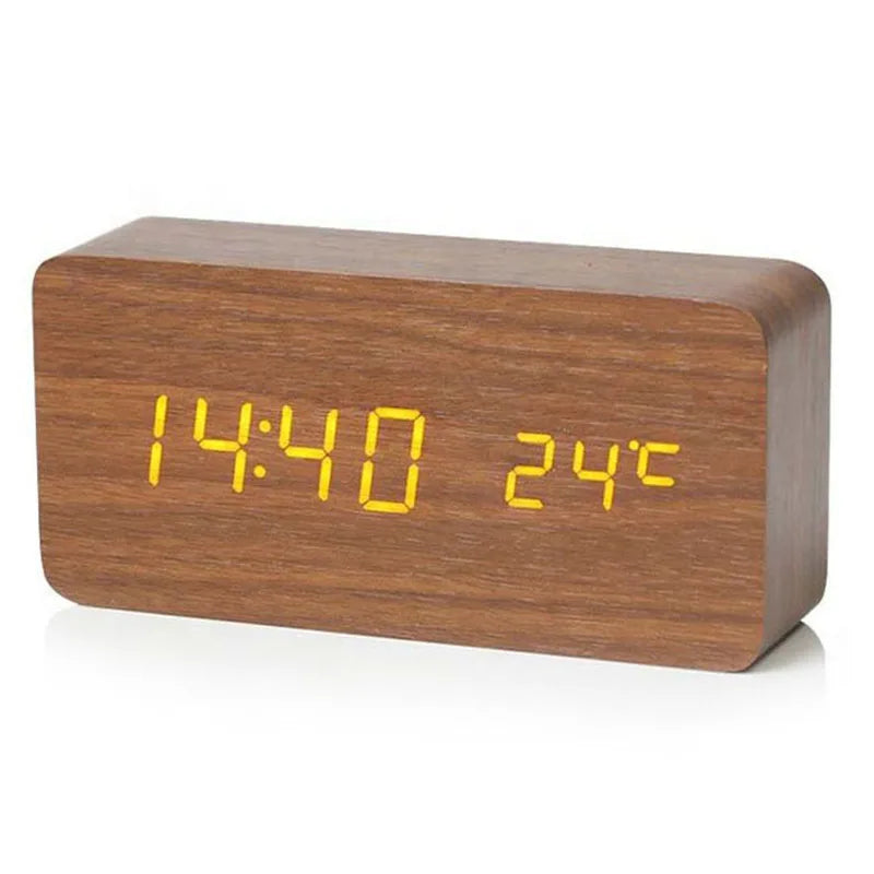 Reloj Despertador Digital de Madera con Temperatura – Para Oficina y Mesita de Noche