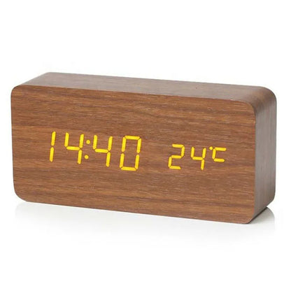 Reloj Despertador Digital de Madera con Temperatura – Para Oficina y Mesita de Noche