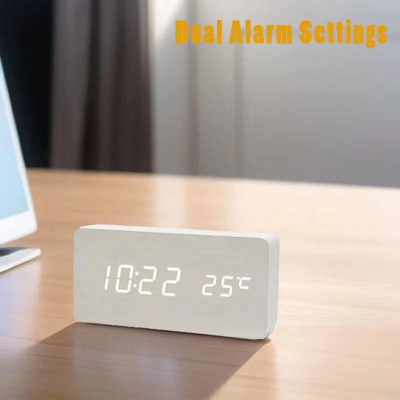 Reloj Despertador Digital de Madera con Temperatura – Decoración para Dormitorio y Oficina