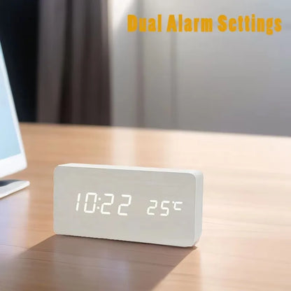 Reloj Despertador Digital de Madera con Temperatura – Decoración para Dormitorio y Oficina