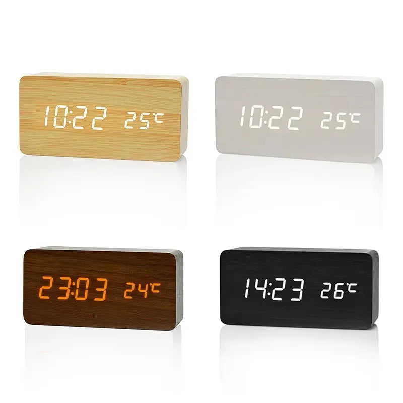 Reloj Despertador Digital de Madera con Temperatura – Decoración para Dormitorio y Oficina