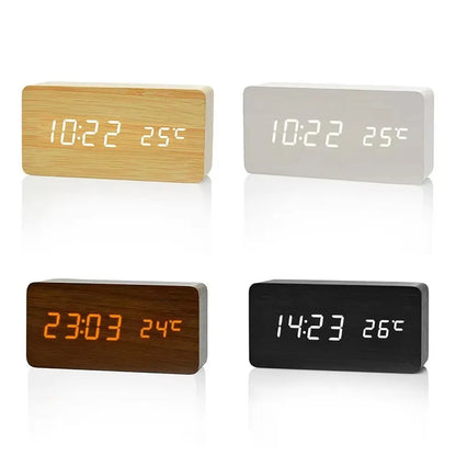 Reloj Despertador Digital de Madera con Temperatura – Decoración para Dormitorio y Oficina