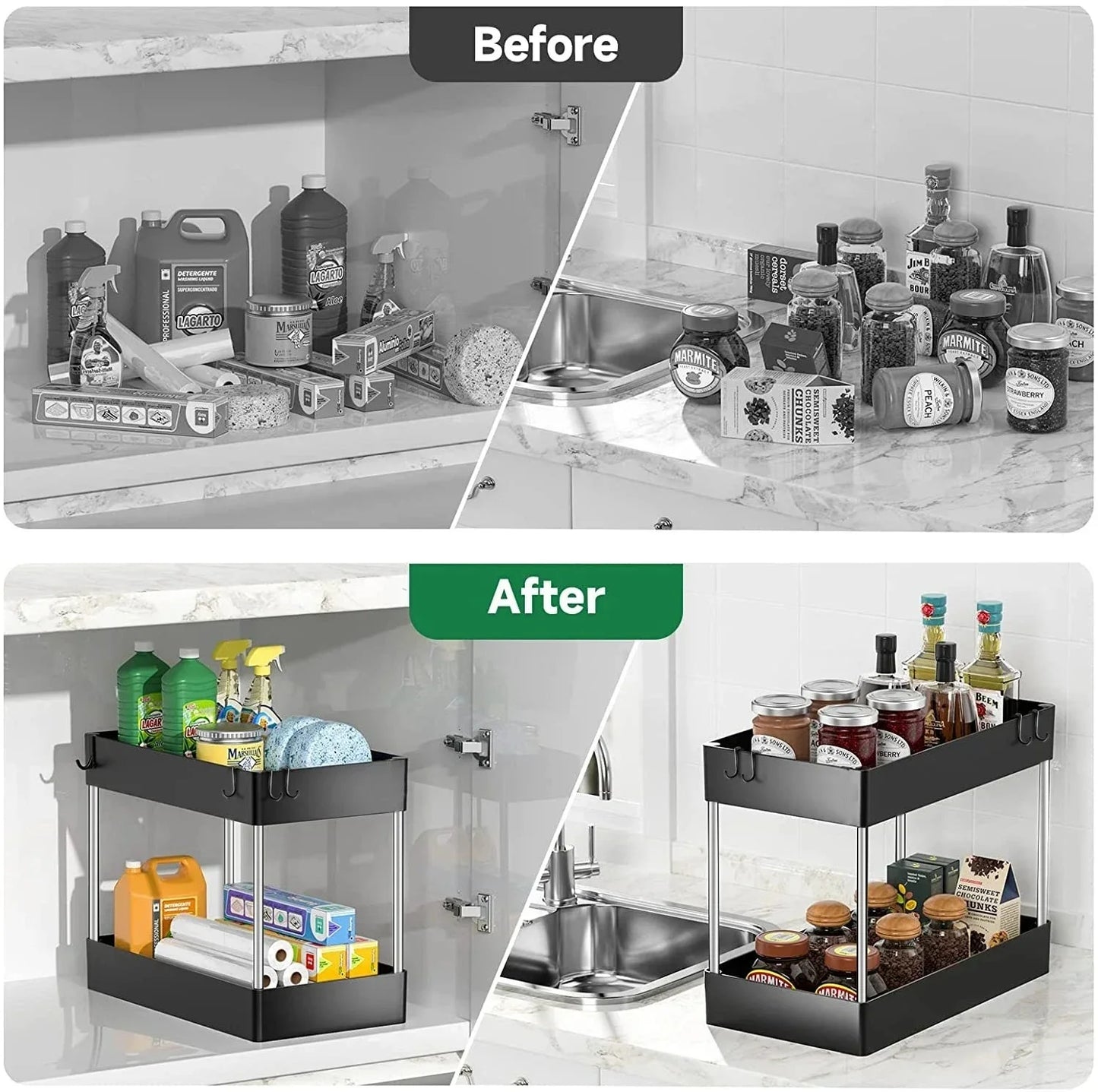 Organizador Bajo la Pileta 2 Niveles con Cajón Múltiple – Cocina y Baño (1 o 2 unidades)