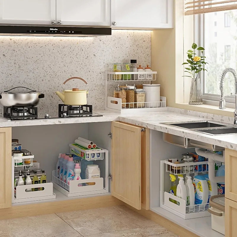 Organizador Bajo la Pileta 2 Niveles con Marco Metálico y Cajón Deslizante – Cocina y Baño