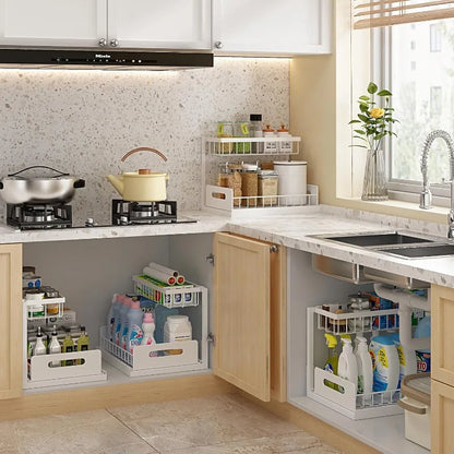 Organizador Bajo la Pileta 2 Niveles con Marco Metálico y Cajón Deslizante – Cocina y Baño
