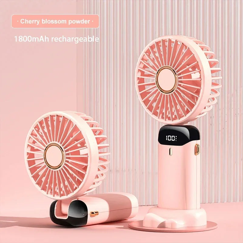 Ventilador Portátil Recargable USB 1800mAh | 5 Velocidades, Pantalla LED, Soporte para Celular y Colgante para Cuello
