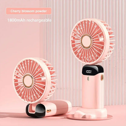 Ventilador Portátil Recargable USB 1800mAh | 5 Velocidades, Pantalla LED, Soporte para Celular y Colgante para Cuello