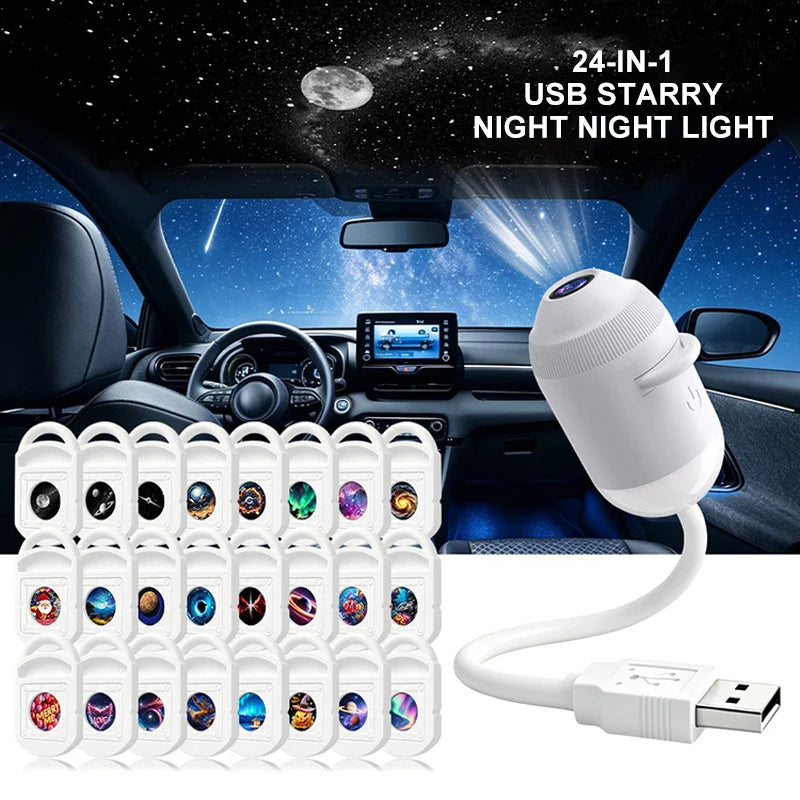 Proyector USB Cielo Estrellado 360° – Lámpara Galaxy Ambiente para Auto y Dormitorio