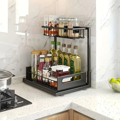 Organizador Metálico Bajo la Pileta con Cajón Deslizante – Estante de Almacenamiento para Cocina