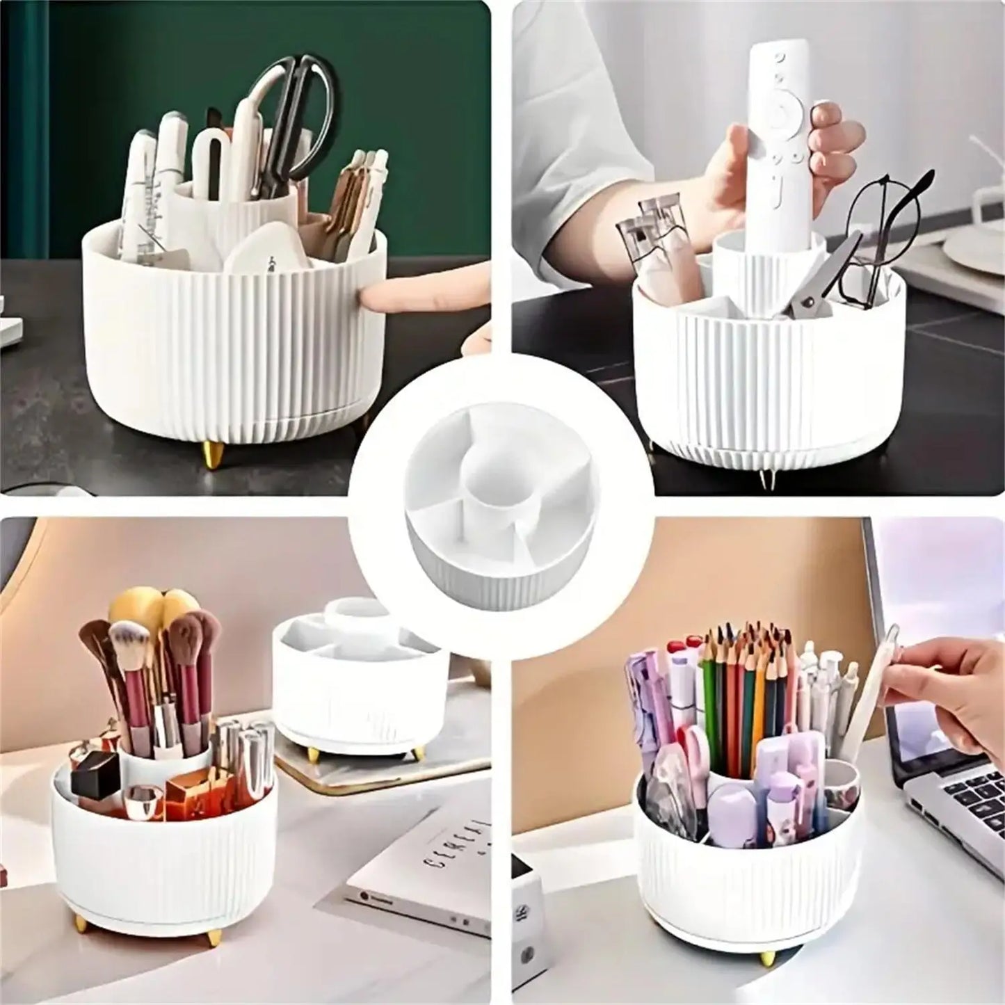 Organizador de Maquillaje Giratorio 360° en Plástico con 5 Compartimentos – Porta Pinceles Multifuncional