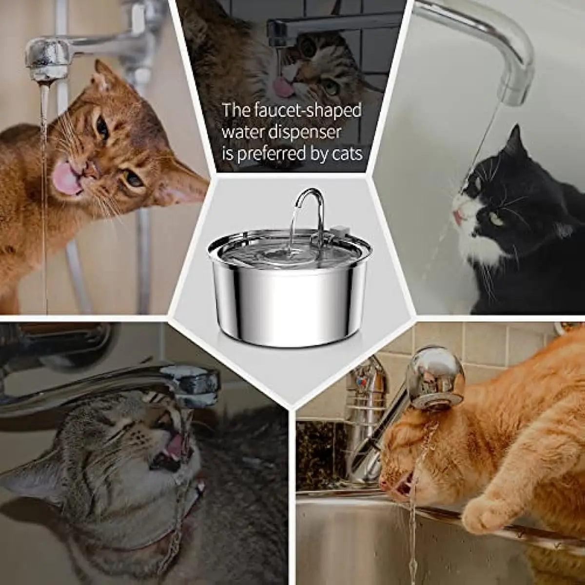 Fuente de Agua para Mascotas de Acero Inoxidable con Bomba USB Ultrasilenciosa – Gatos y Perros