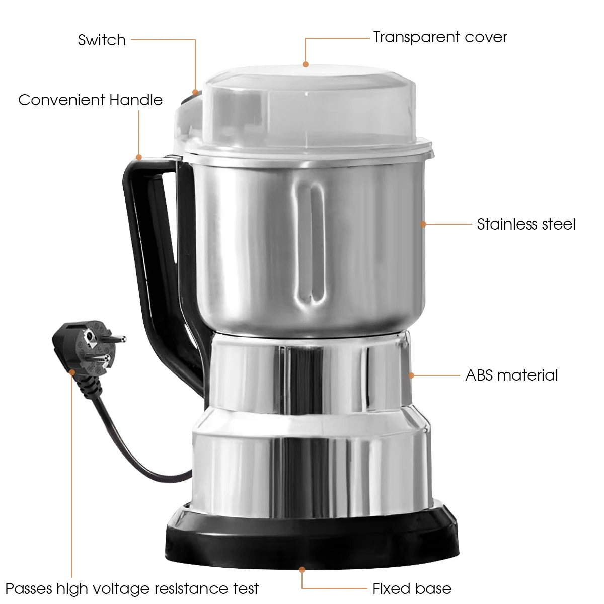 Procesador de Alimentos Eléctrico Multifunción 500ml 200W – Molinillo para Café, Granos y Especias con 4 Cuchillas