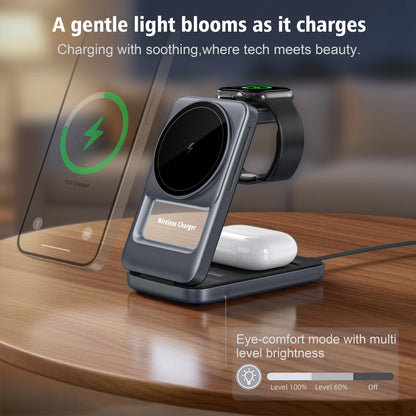 Cargador Inalámbrico 3 en 1 Plegable – iPhone 17-13, Apple Watch, AirPods Pro con Luz Nocturna
