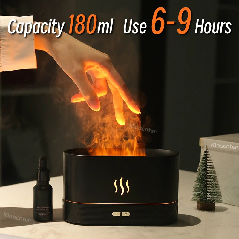 Difusor de Aromas Kinscoter con Humidificador Ultrasónico y Lámpara de Llama LED – Aceites Esenciales