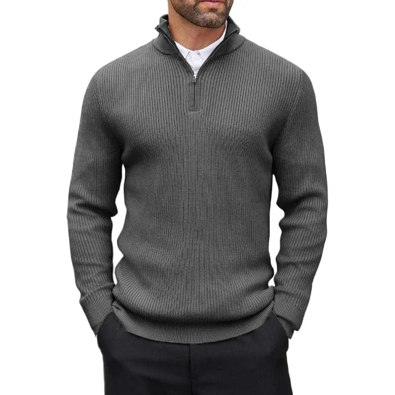Pullover Quarter Zip para Hombre – Cuello Mock, Manga Larga, Abrigo Casual de Invierno