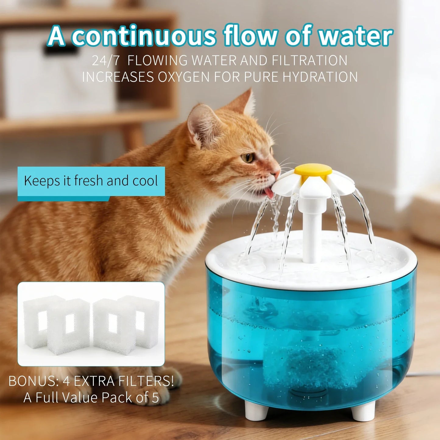 Fuente de Agua para Mascotas con 4 Filtros USB 1200ml – Dispensador Automático para Gatos y Perros