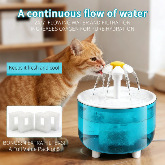 Fuente de Agua para Mascotas con 4 Filtros USB 1200ml – Dispensador Automático para Gatos y Perros