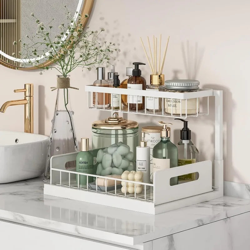 Organizador Bajo la Pileta 2 Niveles con Marco Metálico y Cajón Deslizante – Cocina y Baño