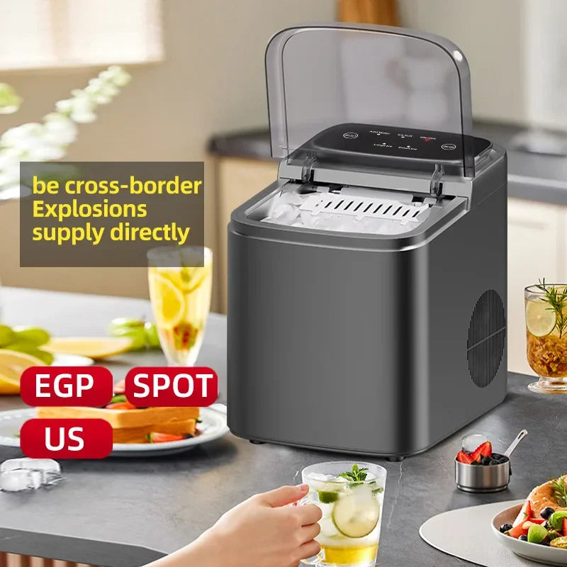 Máquina de Hielo Totalmente Automática con Pantalla Táctil – 500g de Almacenamiento, Portátil para Hogar y Camping
