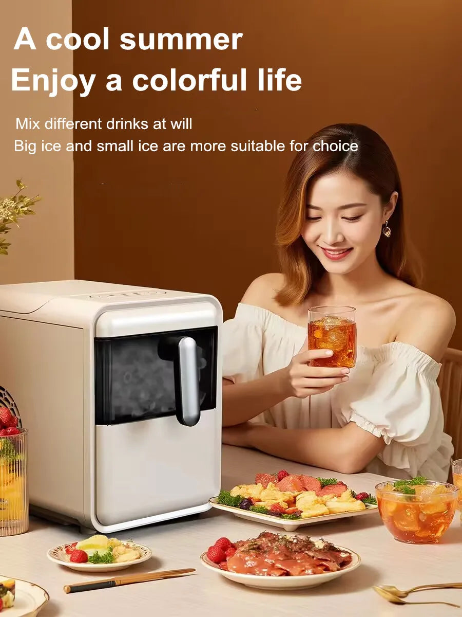 Máquina de Hielo Automática Mini Compacta – 15KG Diarios, Autolimpiante y Portátil para Hogar y Oficina