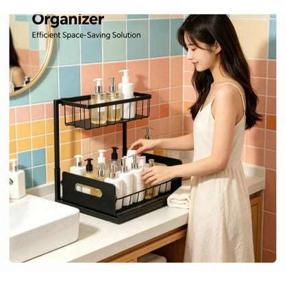 Estante Bajo la Pileta Deslizante 2 Capas – Organizador Práctico para Cocina y Baño