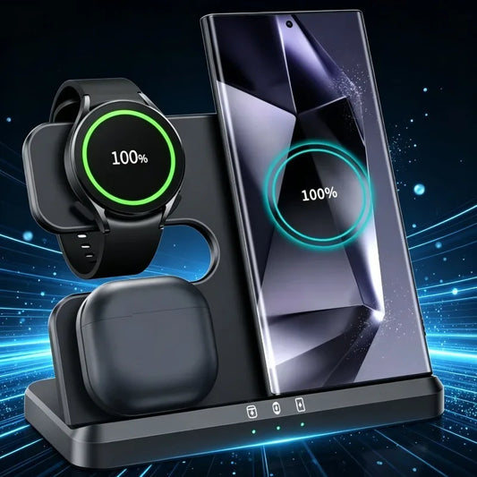 Estación de Carga Inalámbrica 3 en 1 – Carga Rápida para Samsung Galaxy, Watch y Buds