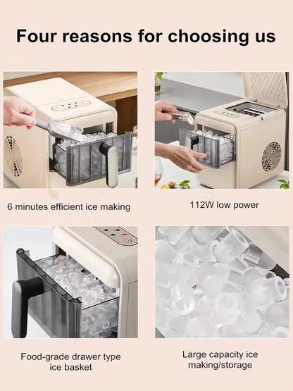 Máquina de Hielo Automática Mini Compacta – 15KG Diarios, Autolimpiante y Portátil para Hogar y Oficina