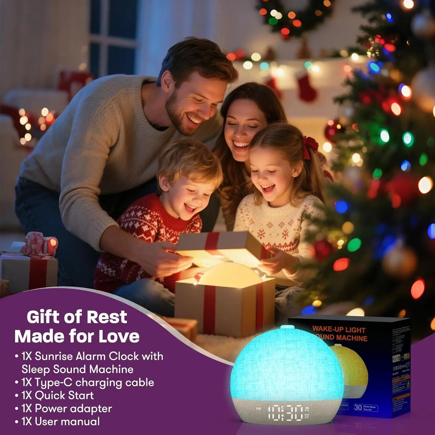 Reloj Despertador Simulador de Amanecer con 30 Sonidos, Luz RGB Regulable y Ayuda para Dormir