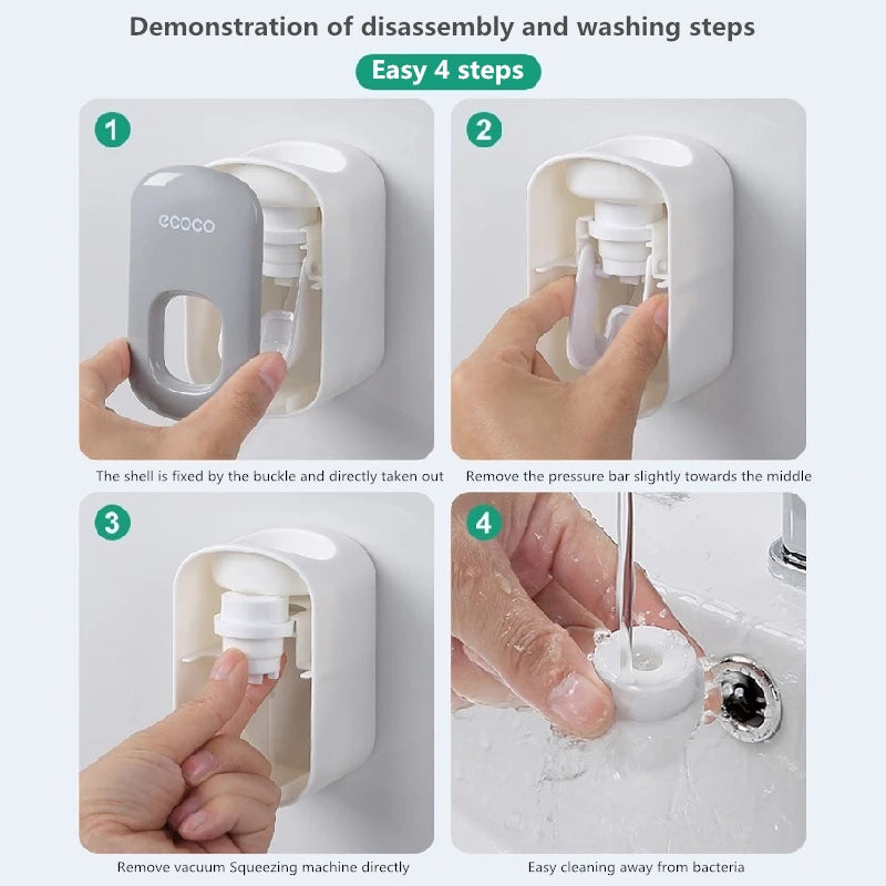 Dispensador Automático de Pasta Dental con Portacepillos – Soporte de Pared para Baño