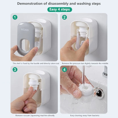 Dispensador Automático de Pasta Dental con Portacepillos – Soporte de Pared para Baño