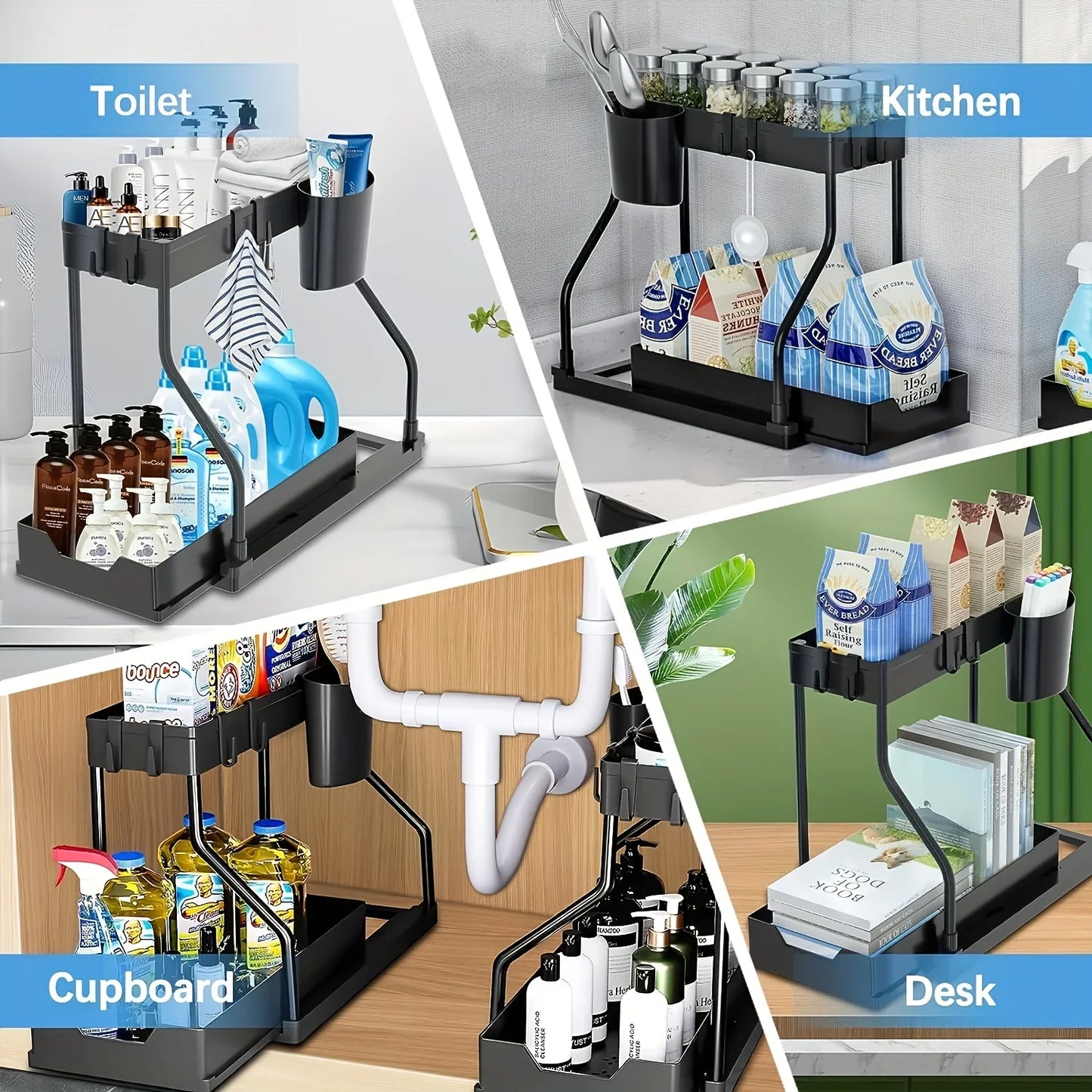 Organizador Bajo la Pileta 2 Niveles con Cajón Deslizante – Gran Capacidad para Cocina y Baño