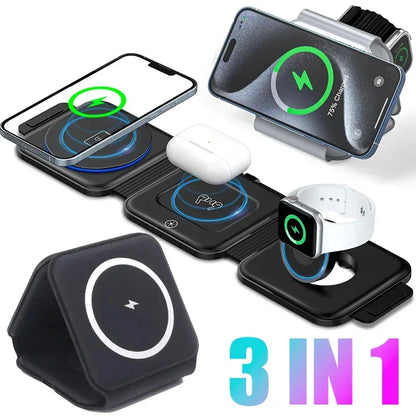 Cargador Inalámbrico Magnético Plegable 15W USB-C – Para Teléfonos, Relojes y Auriculares