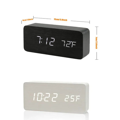 Reloj Despertador Digital de Madera con Temperatura – Para Oficina y Mesita de Noche