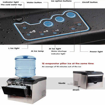 Máquina de Hielo de Acero Inoxidable para Mesada – Compacta para Bebidas y Uso Doméstico