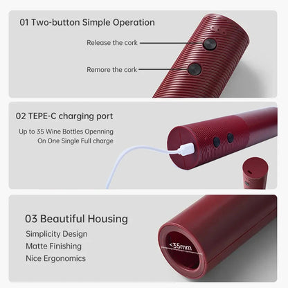 Descorchador Eléctrico de Vino – Recargable USB, Un Solo Toque